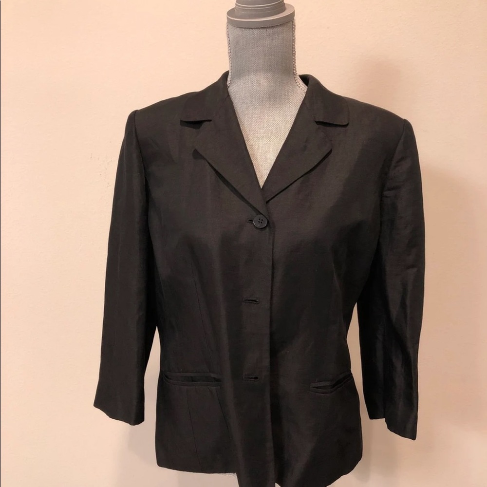 Ann Taylor Linen Blazer Black 3/4 Sleeve Size 12
